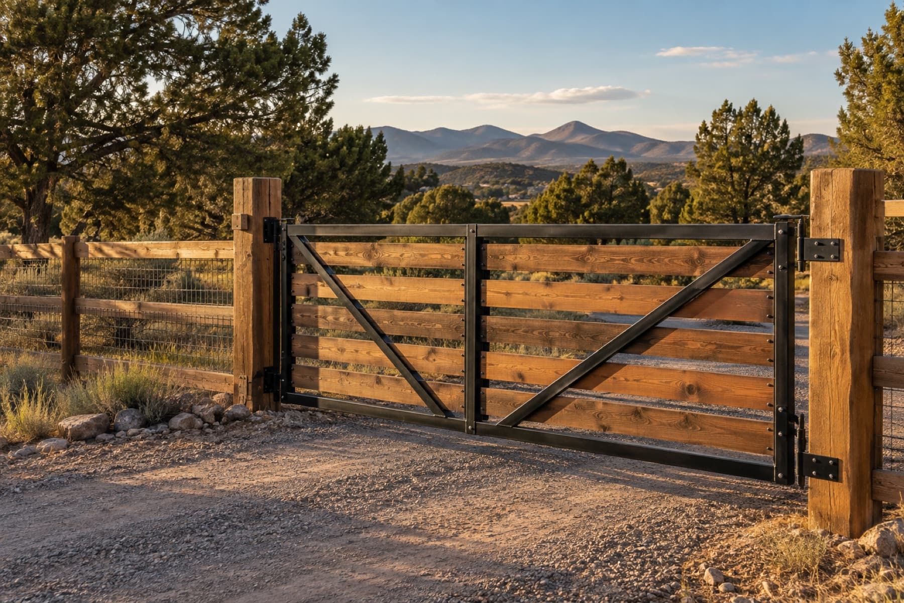 Wood and steel ranch gate on a high desert property